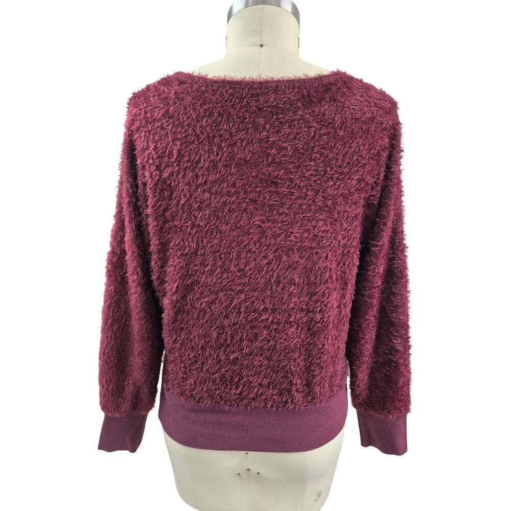 Nine West 100% Polyester Fuzzy Wine Top Elastic Ribbed Trim - Picture 2 of 4